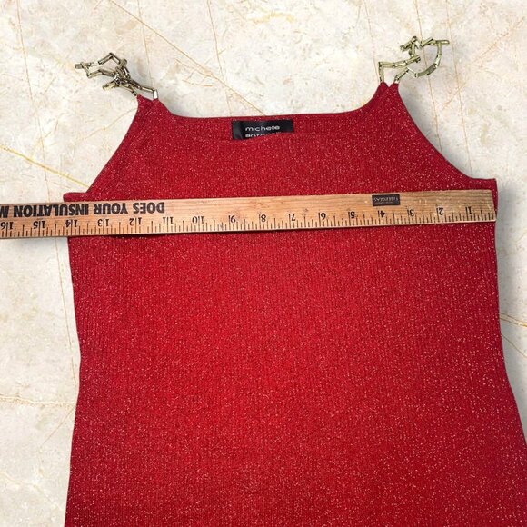 Vtg Silk Blend Michelle Antonelli Red Glittery Metallic Tank Top Chain Straps - Picture 4 of 7